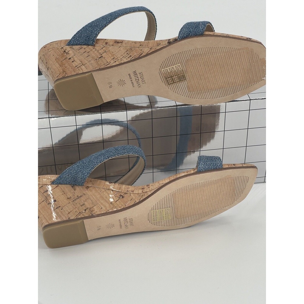Stuart Weitzman Wedge Sandal Square Toe‎ Heel Washed Blue Women's Size 5.5 New - Picture 8 of 12